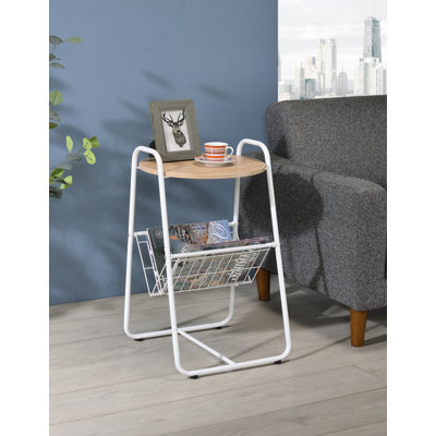 Coto Magazine Side Round Table, End Table with Magazine Holder for Living
