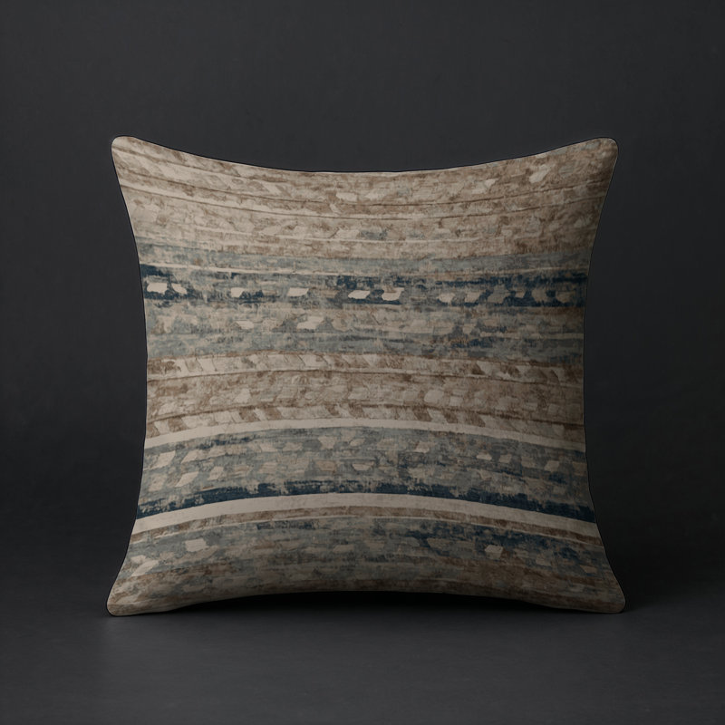 Coussin décoratif intérieur et extérieur Modern, Carré 16 po, Brun / taupe / bleu rayé