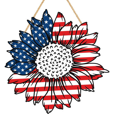 4ème de juillet décorations patriotique panneau de porte en bois 13in drapeau américain tournesols suspendus couronne pour porte d'entrée cintre porche maison mur commémoratif jour de la fête intérieure