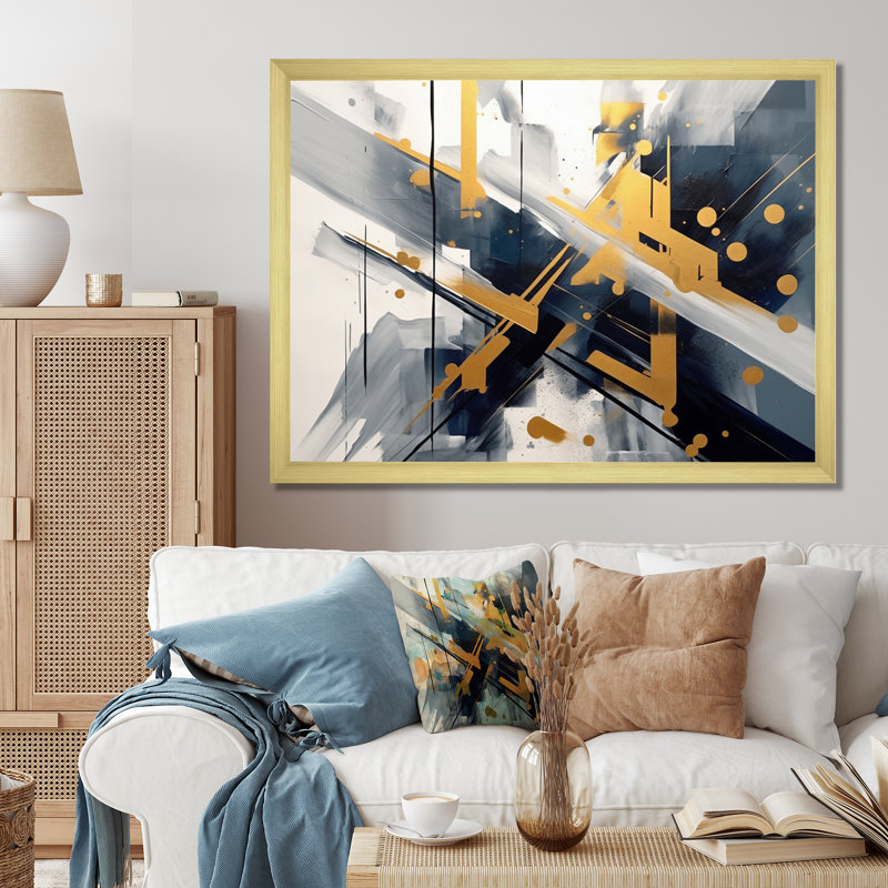 Noir et doré profondeur I sur impression sur toile, Encadrement doré, H 24 po x l 32 po x P 1 po