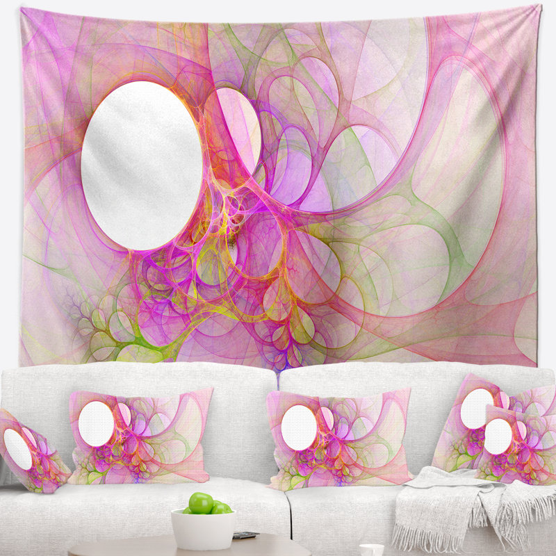 Abstrait ailes d'ange rose clair sur une tapisserie blanche, H 50 po x l 60 po