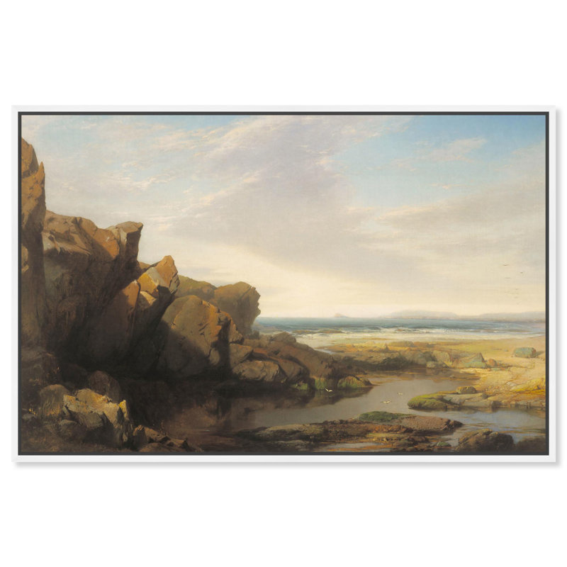 «Seaside Stillness», toile rustique par Art Remedy, H 31 po x l 46 po, Cadre blanc