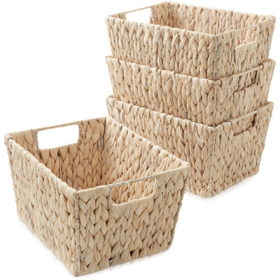 Set of 4 Water Hyacinth Storage Shelf Baskets with Handles - Whitewash