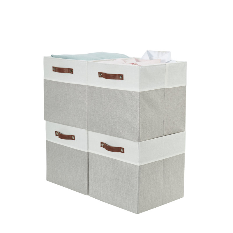 Ensemble de bacs en tissu robuste, H 11 po x l 11 po x P 11 po, Gris clair / blanc