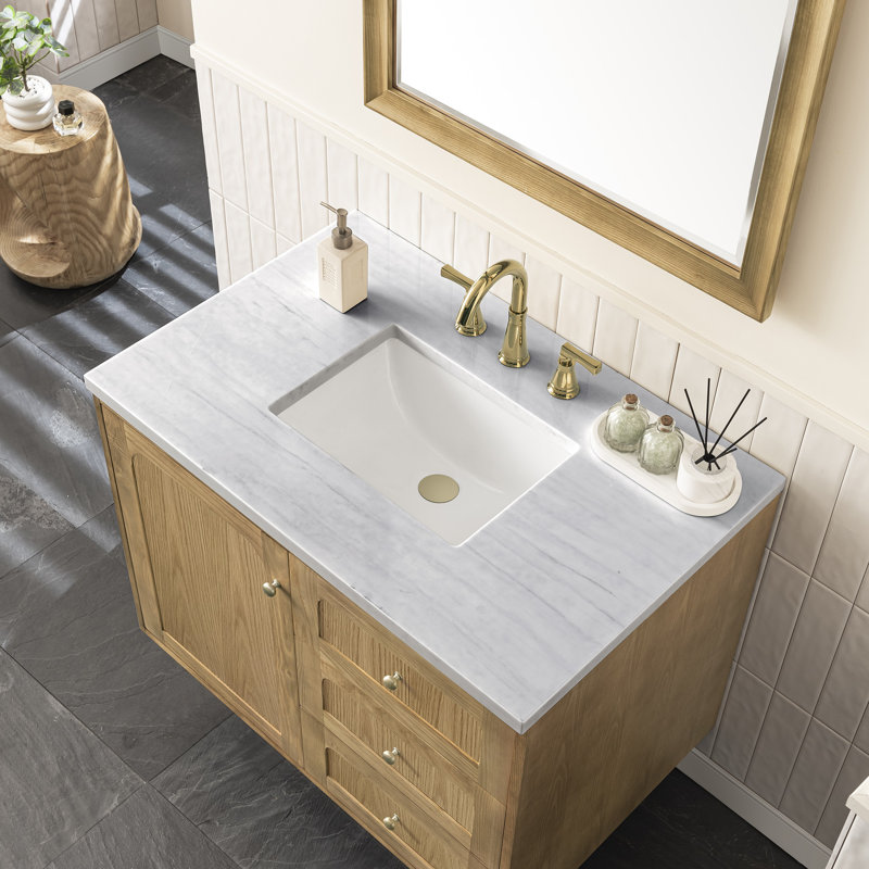 Laurent 36'' W Single Vanity, White Zeus, 8" Widespread, Light Natural Oak