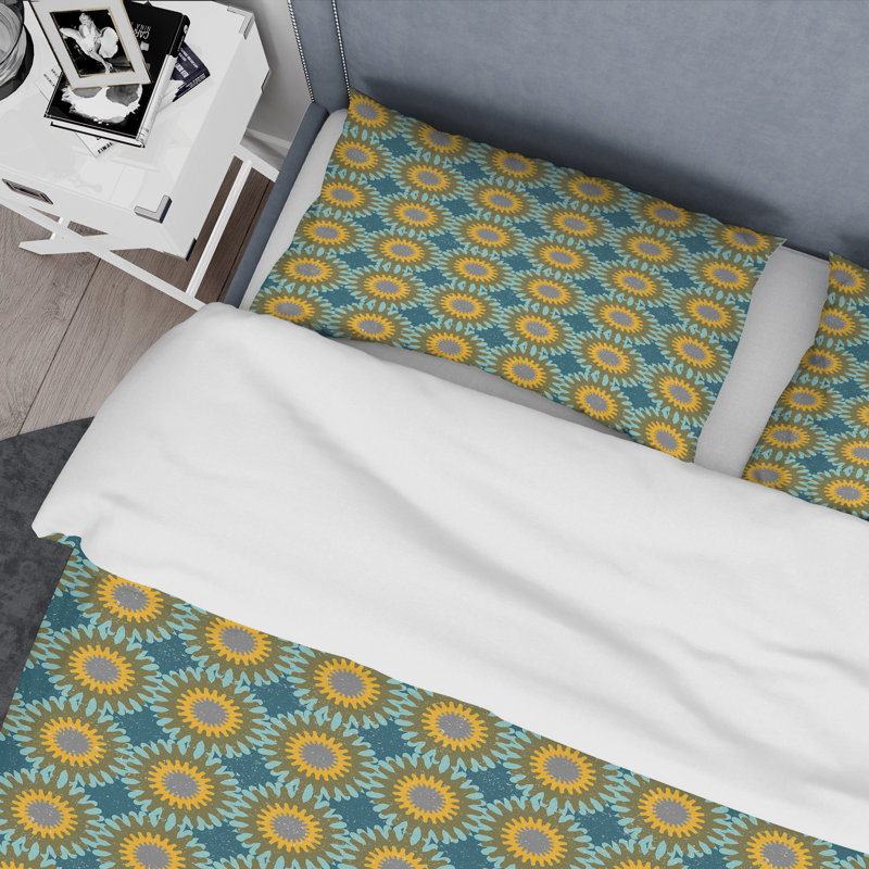 King Size Blue and Yellow Microfiber Duvet Cover Set