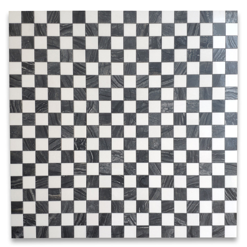 Checkerboard in Black and White Marble Tile Sticker