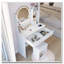 Table de coiffeuse ronde à miroir DEL avec tabouret rembourré, 2 prises CA + 2 prises USB, grand miroir, interrupteur tactile, 3 couleurs d'éclairage, luminosité réglable-428938648