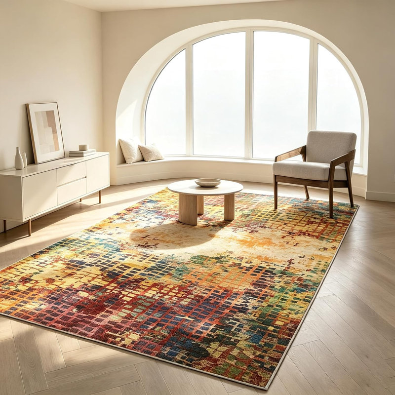 Washable Rug for Living Room 160x230cm, Abstract Non Slip Faux Wool Carpet