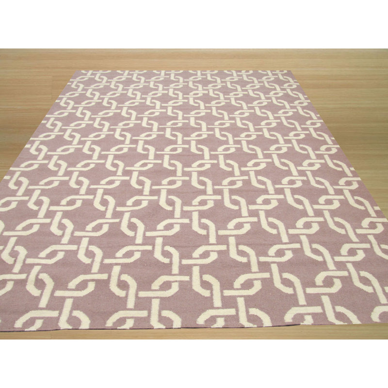 Sloane Cozy Linen Flatweave Purple Ivory Transitional Geometric Wool Area Rug, Rectangle 7'9" x 9'9"
