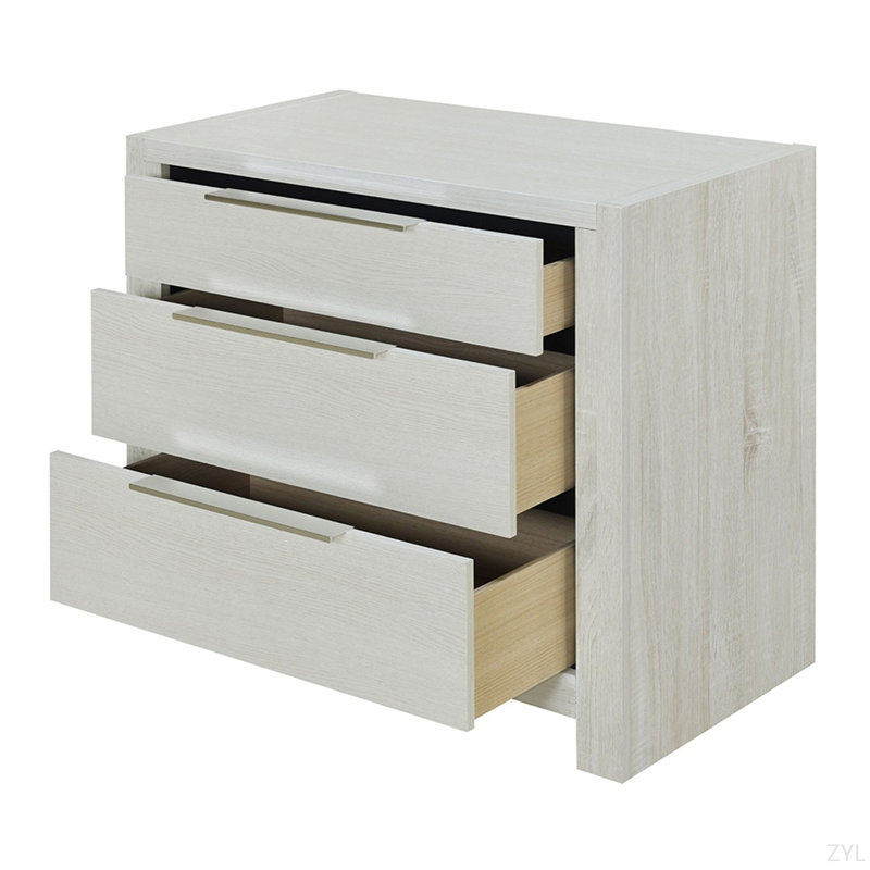Table de chevet moderne de style transitionnel beige avec 3 tiroirs et table de chevet en bois