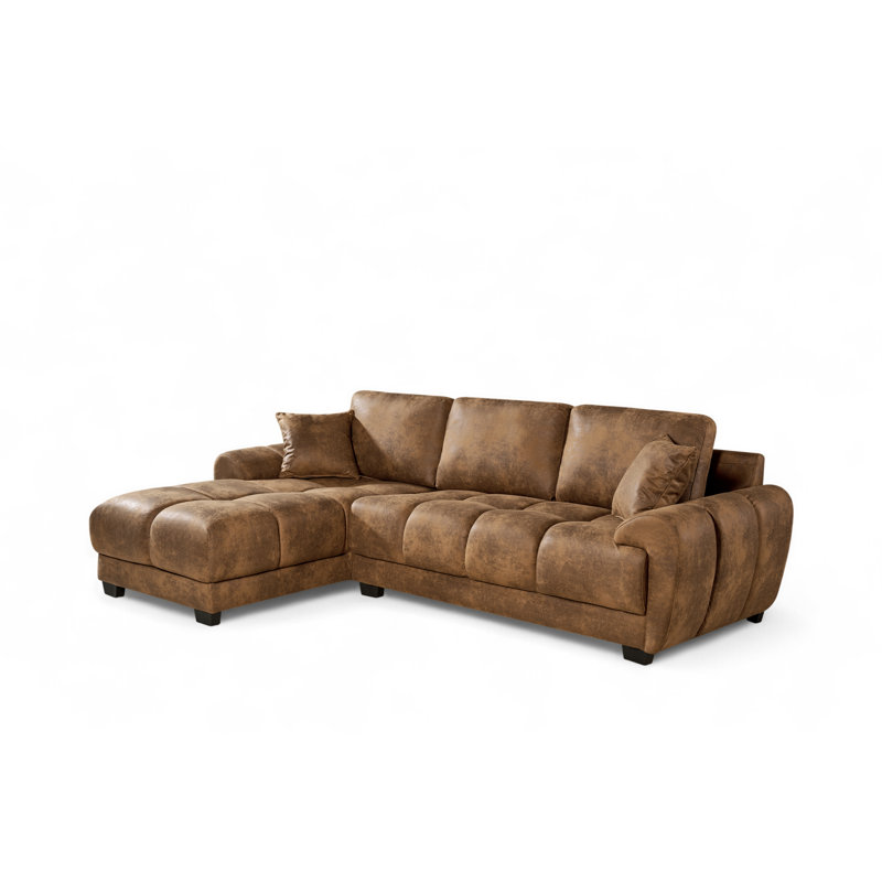4 Seater Corner Sofa , Brown Microfiber / Microsuede, Left Hand Facing