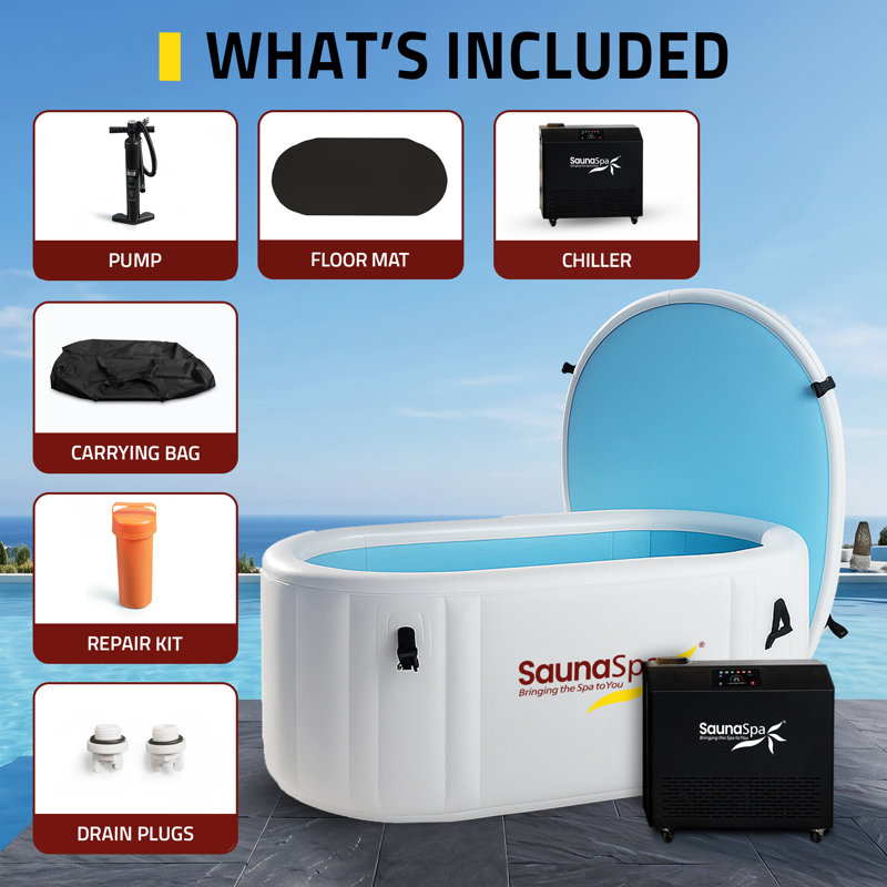 Baignoire gonflable froide à 1 personne Kodiak avec couvercle isolé en PVC, refroidisseur 3/4 HP et chauffage en gris