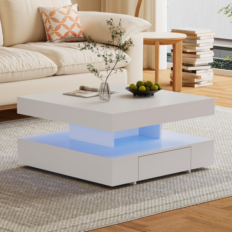 Coralynne Charvez Coffee Table with LED Lighting and Storage, White