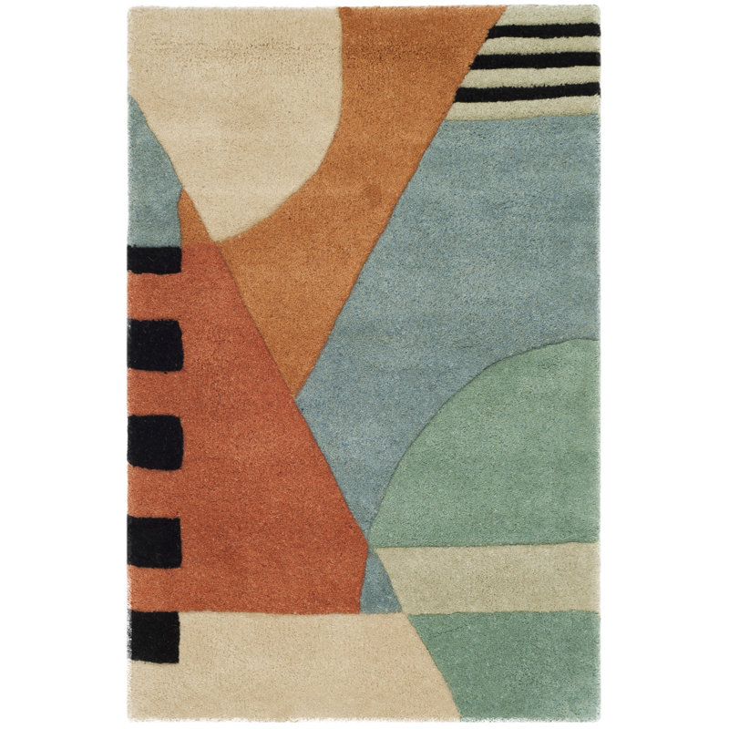 Tapis doré en laine touffeté à la main Abstract, Rectangle 2 pi x 3 pi