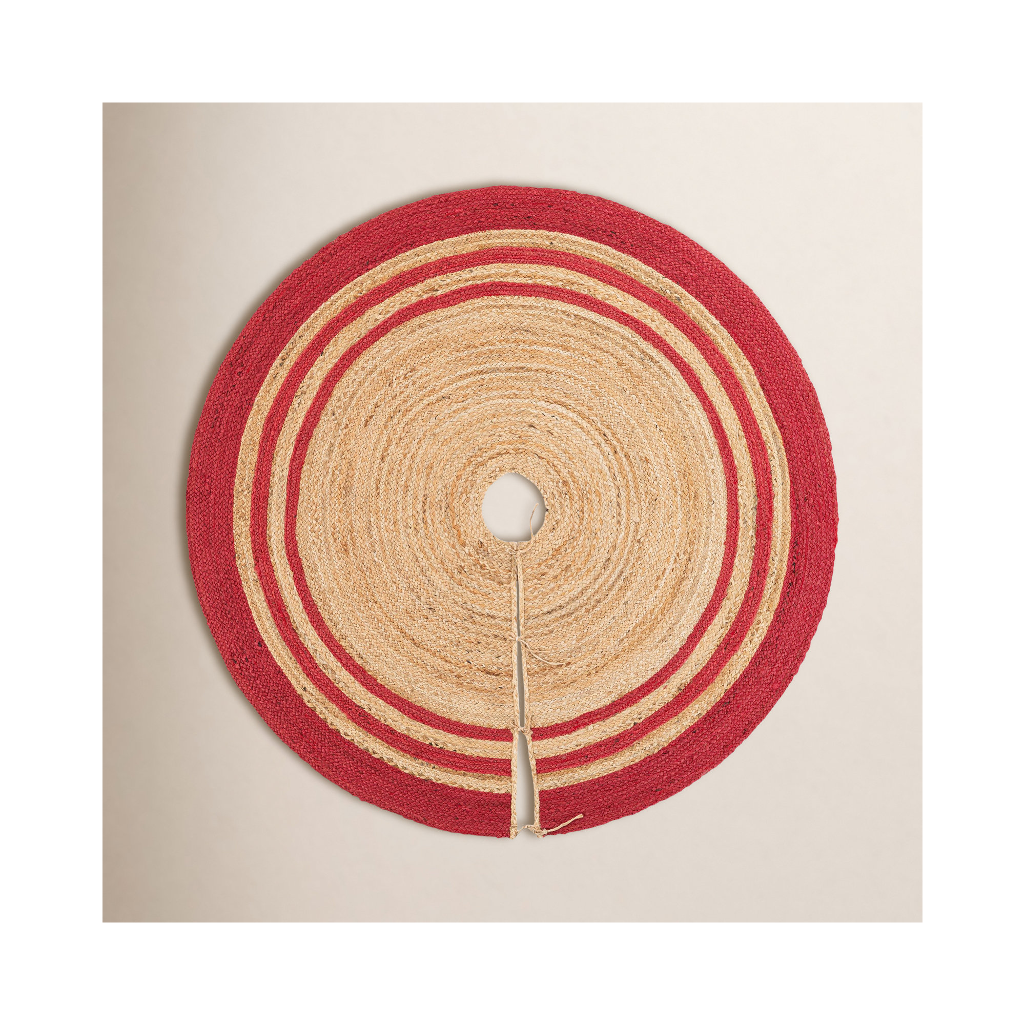 Burlap Tree Skirt, Beige/Red, Round 5'1"