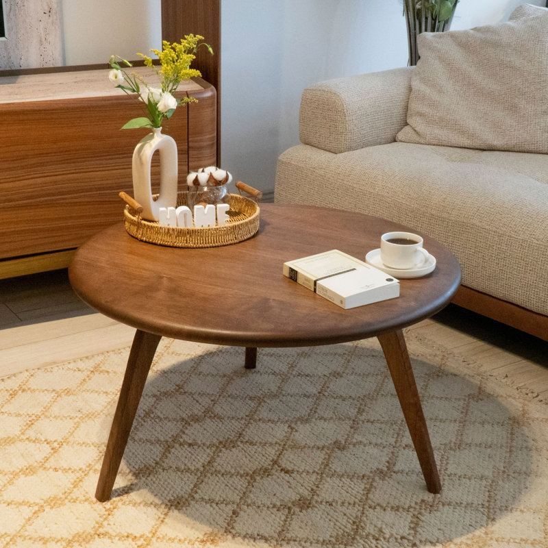 Table basse ronde en bois de noyer Dimauro, style Mid-Century moderne, 18" H x 40" L x 40" W
