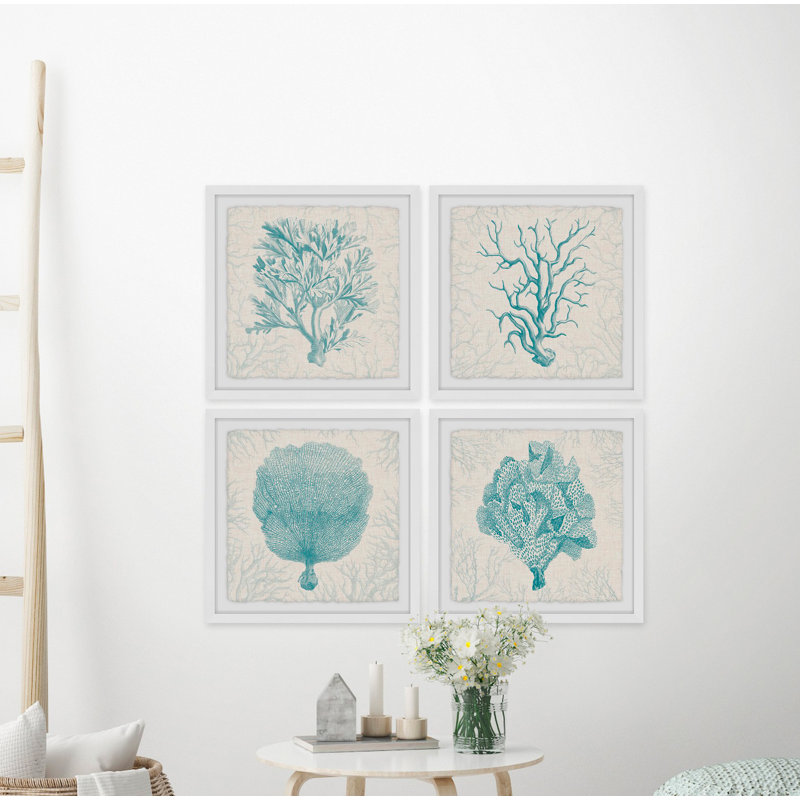Coral Group Quadrupych - ensemble de 4 reproductions d'art encadrées, H 12 po x l 12 po x P 1,5 po