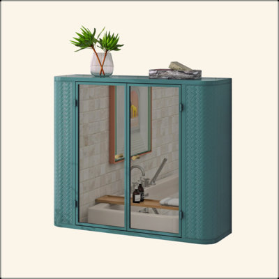 Wall-Mounted Bathroom Cabinet With Mirror, 2 Mirrored Doors & Open Shelf, Farmhouse Metal Frame Storage Cabinet With Open Compartment For Vanity, Toilet & Over-The-Sink