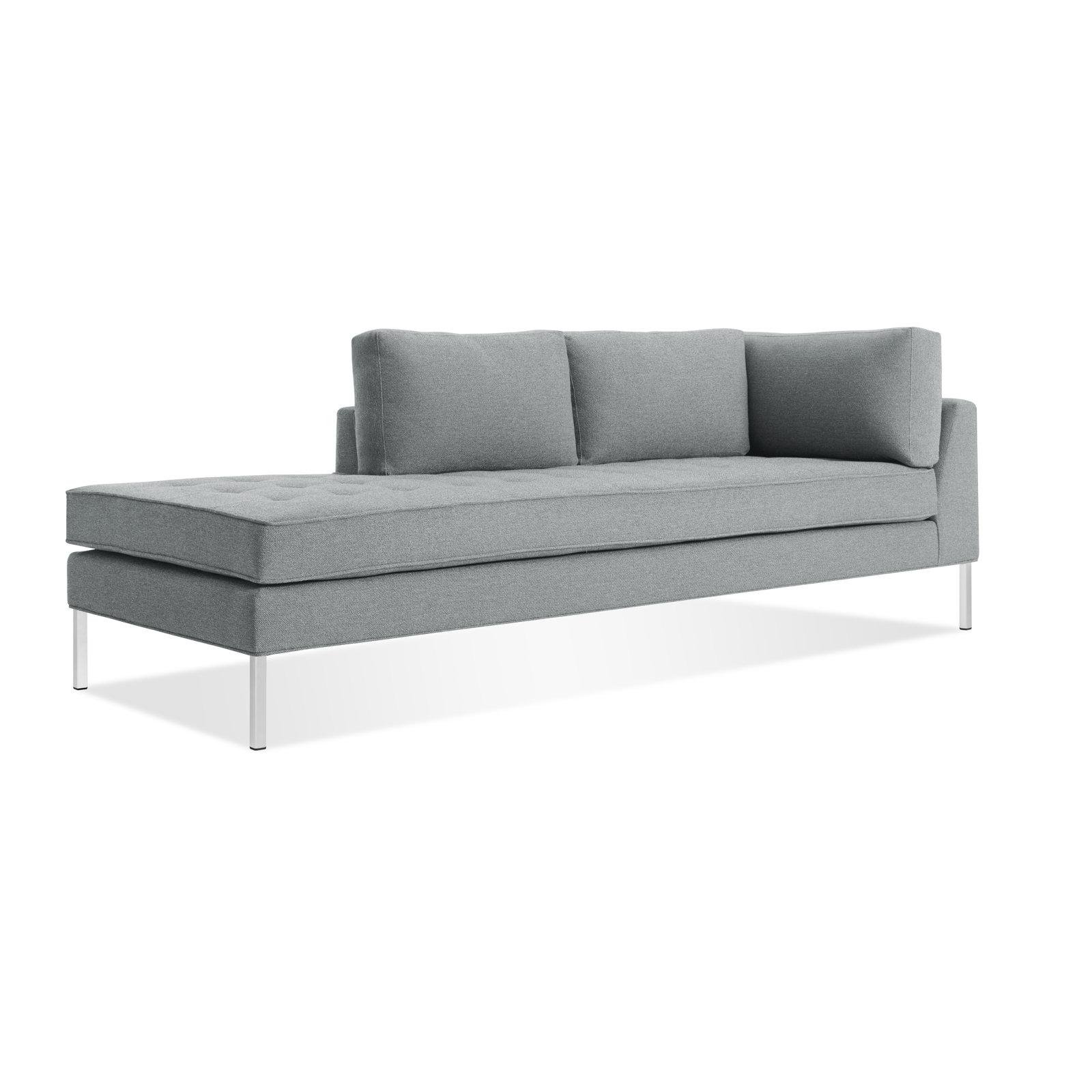 Paramount Upholstered Chaise Lounge, Left Hand Facing, Sanford Ceramic Crossweave, Stainless Steel
