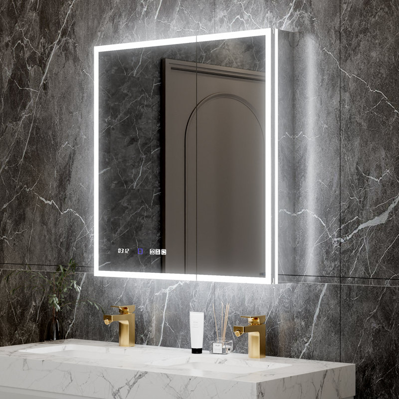Twels 32"H LED Lighted Backlit Bathroom Mirror Medicine Cabinet with Magnifier Recessed Or Surface Mounted BLUM Hinges Front And Back Light