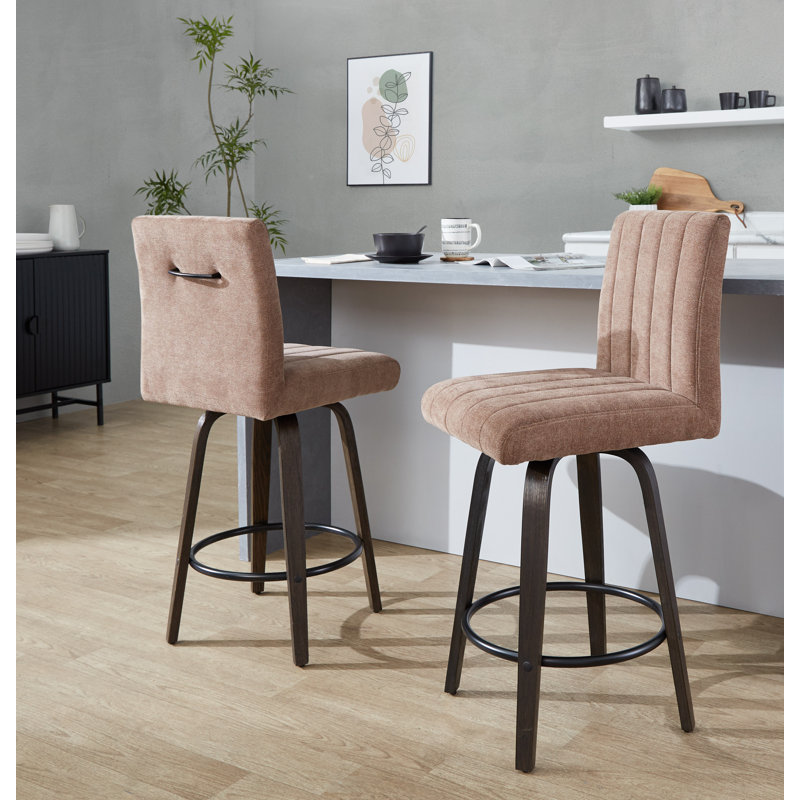 Hank 26" Fixed-Height Counter Stool With Bent Wood Legs - Set Of 2, Brown Seat/Black Frame