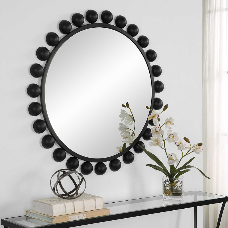 Asana Metal Round Wall Mirror, Black