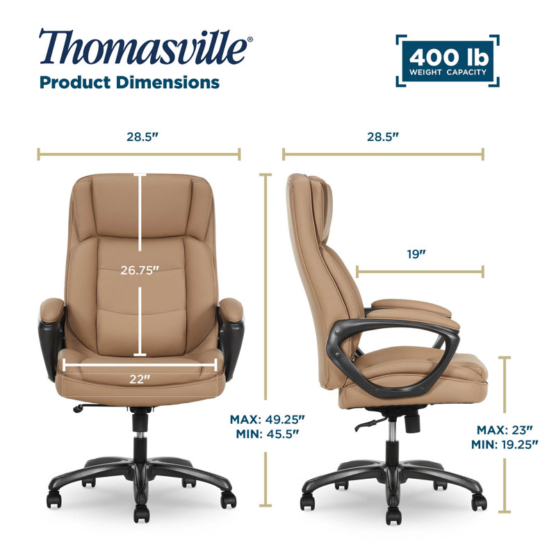 Fauteuil de bureau Adamstown® Lansing Big & Tall, dossier haut de gamme avec support ergonomique réglable, cuir végétalien