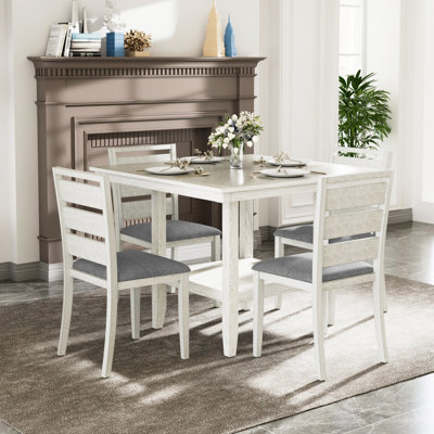 Square Dining Table Set Solid Wood 5 Piece Breakfast Table Set With 4 Chairs For 4 People Kitchen Dinette Set For Living Dining Room