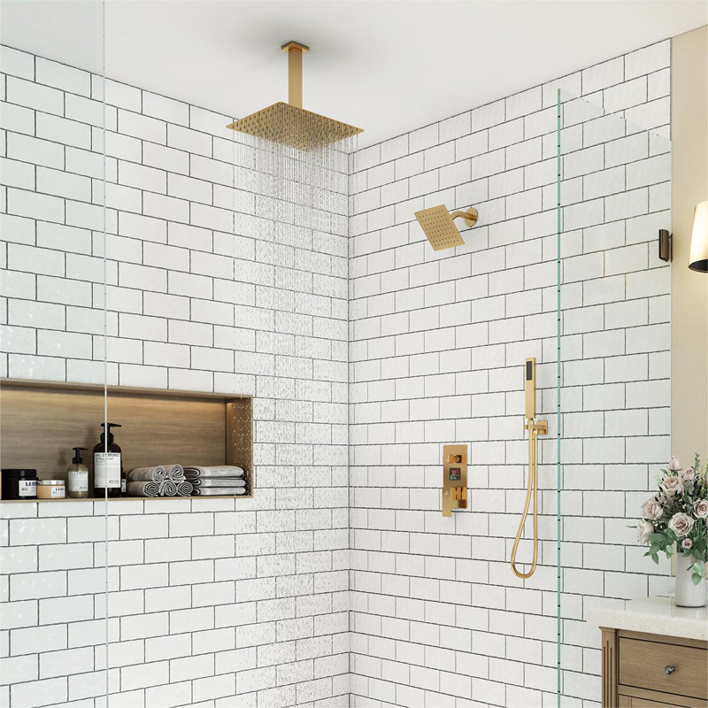 Brushed Gold Digital Display Dual Shower Head System