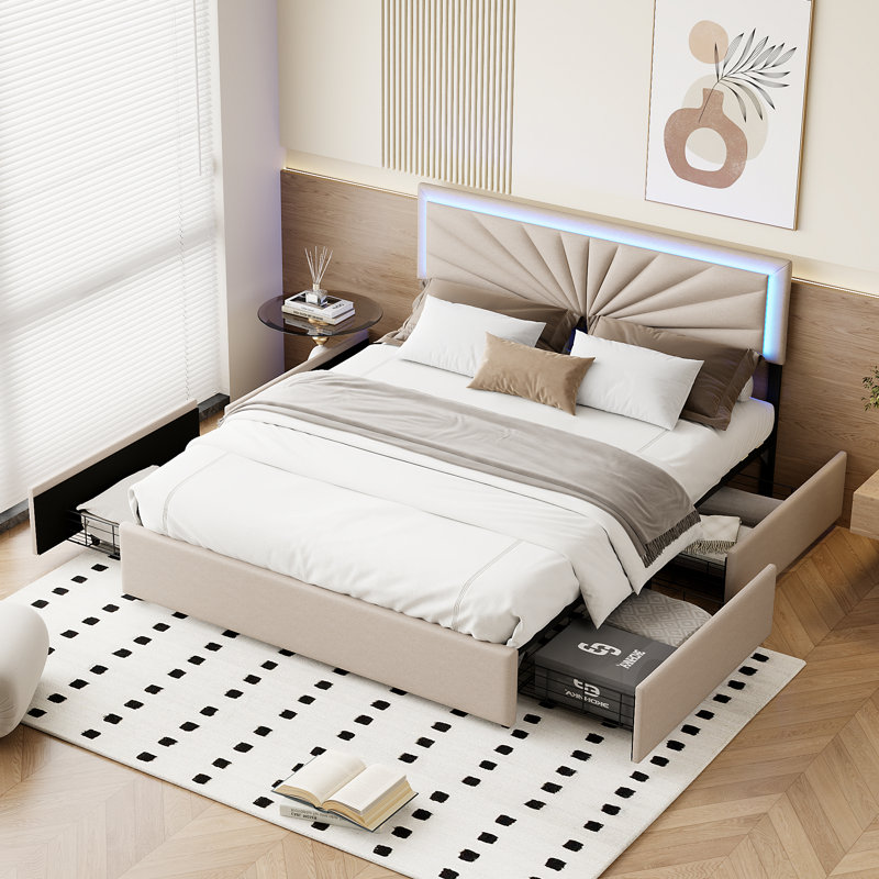 Upholstered Storage Bed with 4 Drawers, European Kingsize (160 x 200 cm)