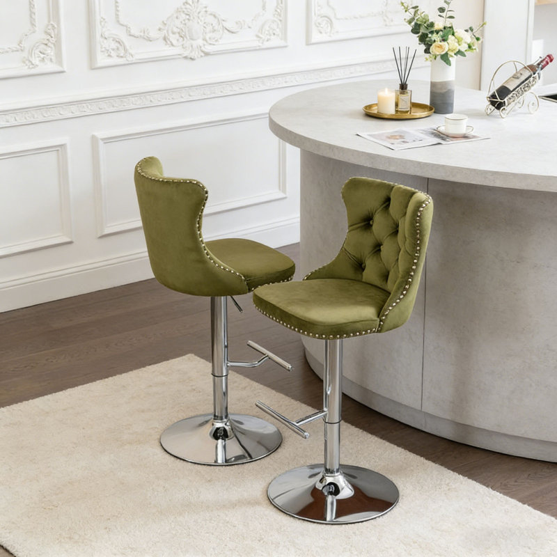 Tabourets de bar modernes et rembourrés, Vert olive