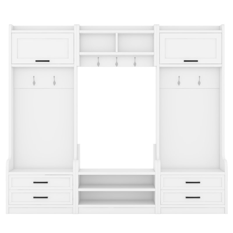 4-in-1 Entryway Hall Tree with Coat Rack, Drawers, Cabinets & Hooks, Modular Storage Bench System, Shoe Bench for Entryway Hallway