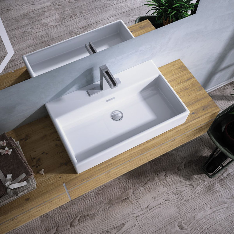 Quattro 27.6'' L Bathroom Sink, Glossy White