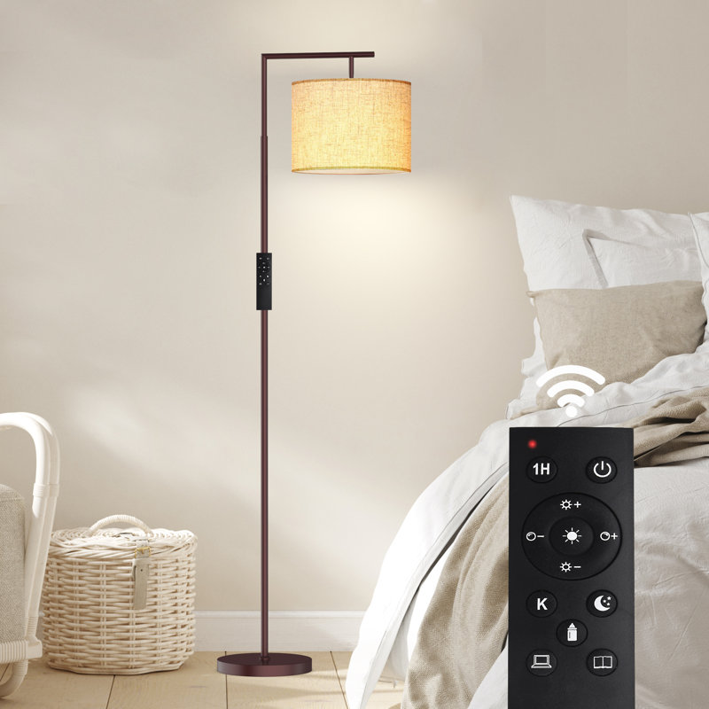 Haileyville 64'' Arched Floor Lamp with Remote Control and Bulb Included, Brown