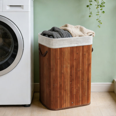 Natural Bamboo Laundry Hamper With Lid & Handles, Removable Liner, Ideal For Bathroom, Bedroom, Laundry Room