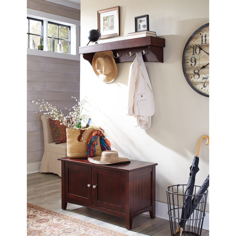 Ajwad 36"W Cottage Beach House Design Wall Mounted Coat Rack and Cabinet Bench Set with Storage, Espresso