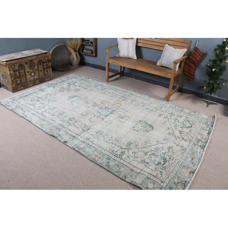 Charmant tapis turc beige Oushak idéal pour rehausser la pièce et un cadeau splendide pour elle