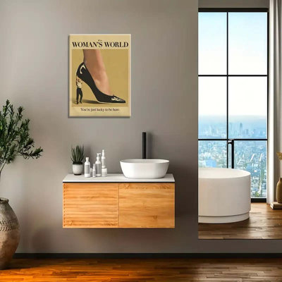 16*12 1pc Framed Retro Feminist Canvas Wall Art - "It's a Woman's World" - Trendy Gender Equality Decor with Vintage Fashion Illustration, Wrapped Canvas Frame, Wooden Frame.