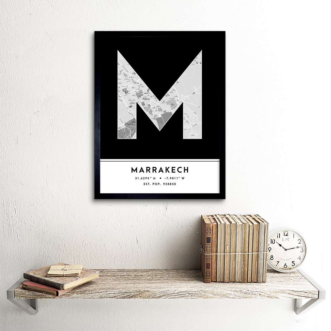Marrakech City Map Marrakech Black & White by Wee Blue Coo - Single Picture Frame Typography