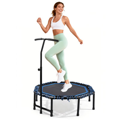 48-Inch Foldable Fitness Trampoline with Adjustable Handlebar, 330lbs Max Load for Home Gym