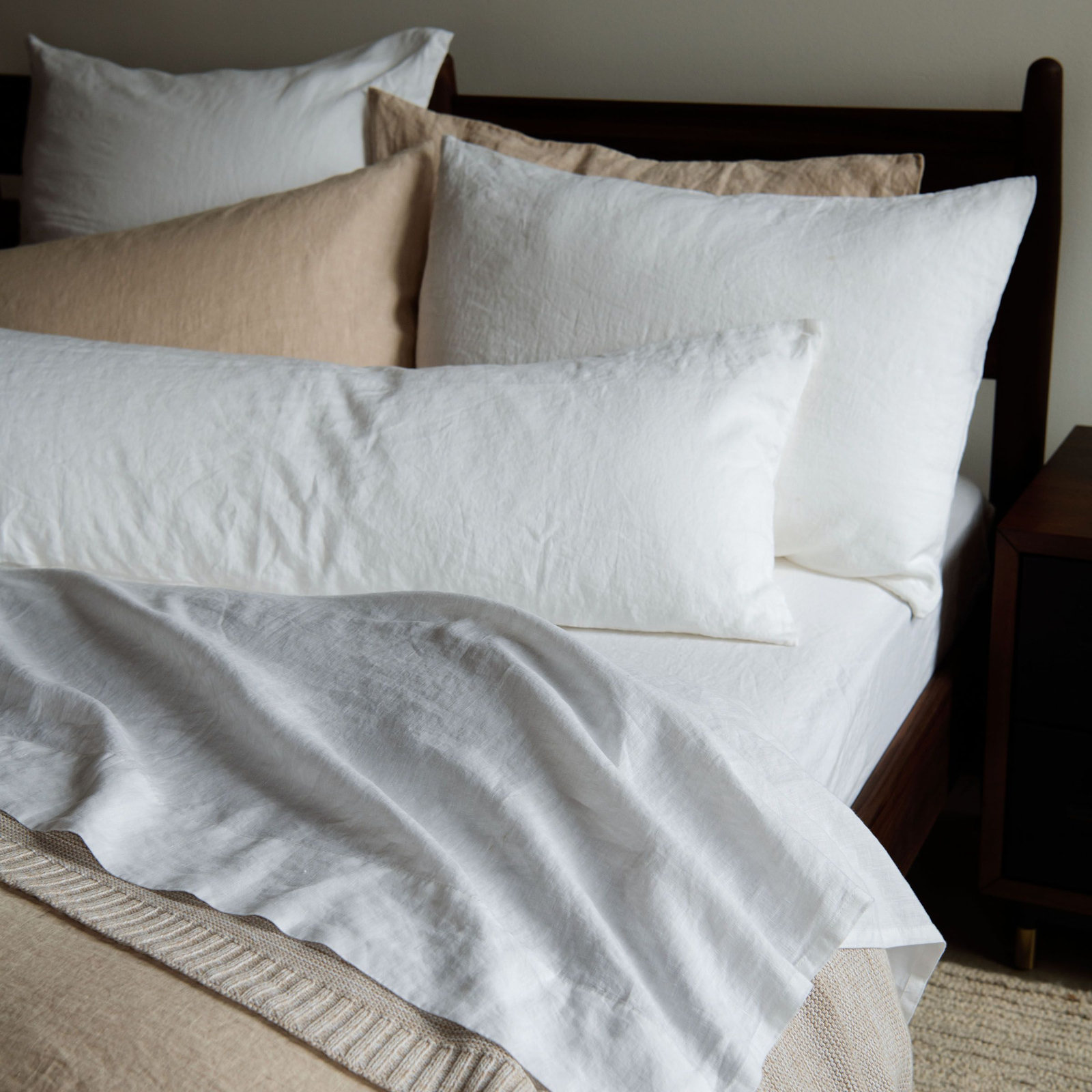 100% French Linen Pillow Sham, White, Rectangle 16"H x 44"W, Down Alternative