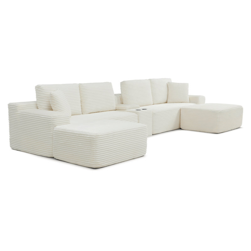Canapé modulaire surdimensionné de 150 po, canapé Cloud avec assise profonde, canapé en L avec porte-gobelets et ports USB, canapé rembourré en velours côtelé pour le salon