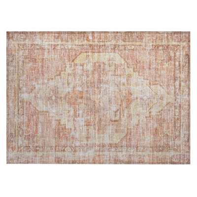 Machine Washable Indoor/Outdoor Xhevrie Terracotta Rug