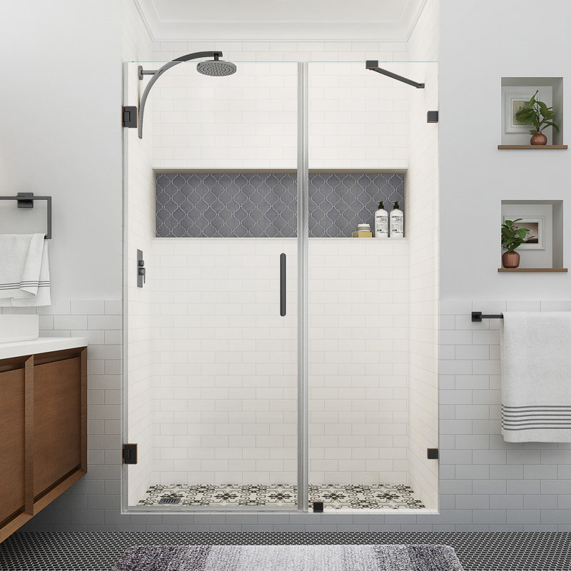 Nautis XL 55.25 in. to 56.25 in. W x 80 in. H Hinged Frameless Shower Door w/Clear StarCast Glass, Oil Rubbed Bronze
