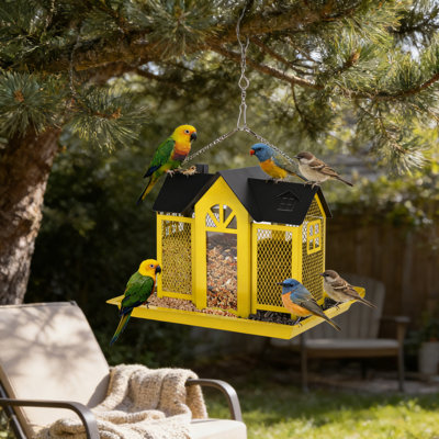 Bird Feeder House for Outside, Large 1.6L Capacity Weatherproof Wild Bird Feeder for Outside, Attracts Finches, Cardinals, Chickadees, Rust Resistant & Easy to Clean