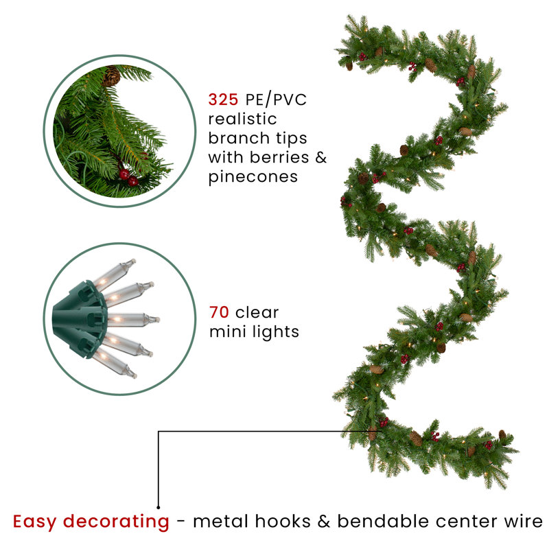 Guirlande de Noël artificielle pré-éclairée de 9 pi X 12 pi avec lumières claires