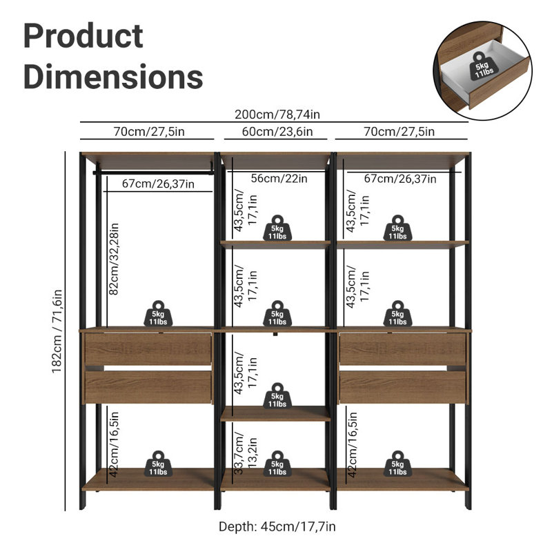  Garage Storage Rack with  Drawers, Open Shelves and Hanging Space  Multiuse Modular Organization Cabinet for Tools - Black/Brown