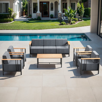 Coan 7 Person Outdoor Patio Modern Metal Sofa Conversation Set With 4 Armchairs