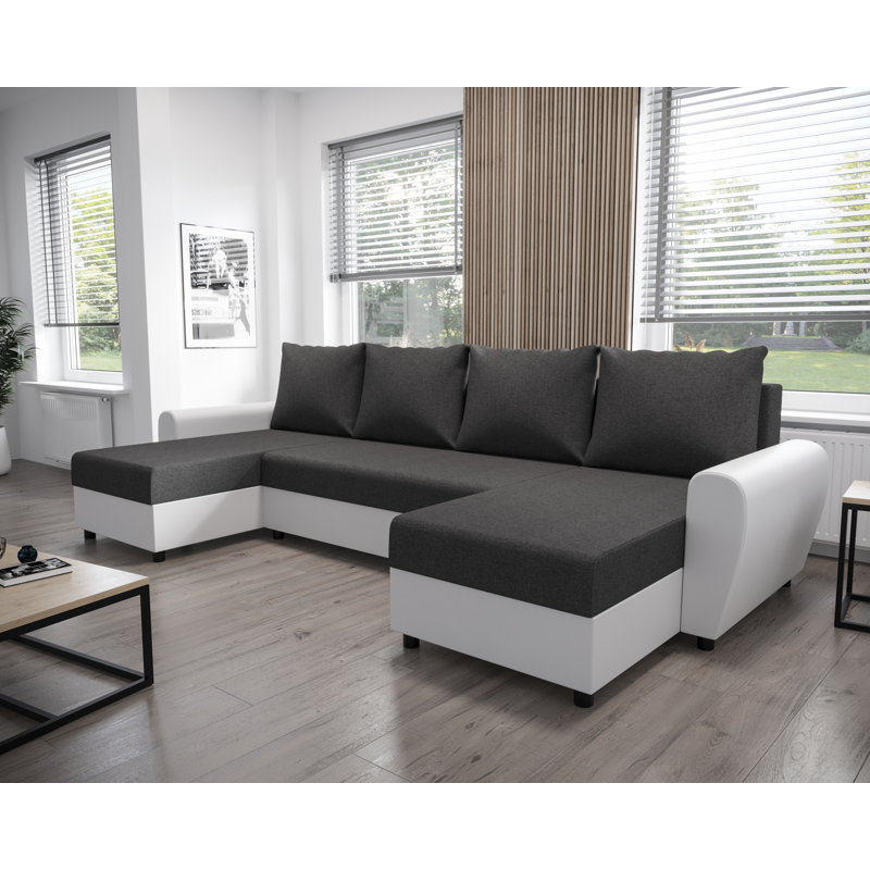 Shylea 3 Seater Corner Sofa , Gray/White - Sawana05/PU white